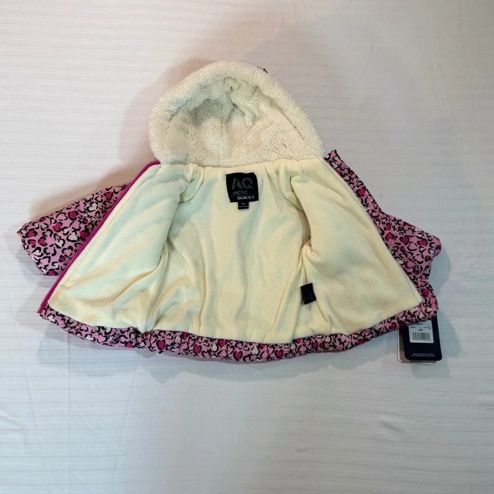 Girls 18M Pink Leopard Heart 2 Pc Snow Suit Hooded Winter Snowsuit NWT